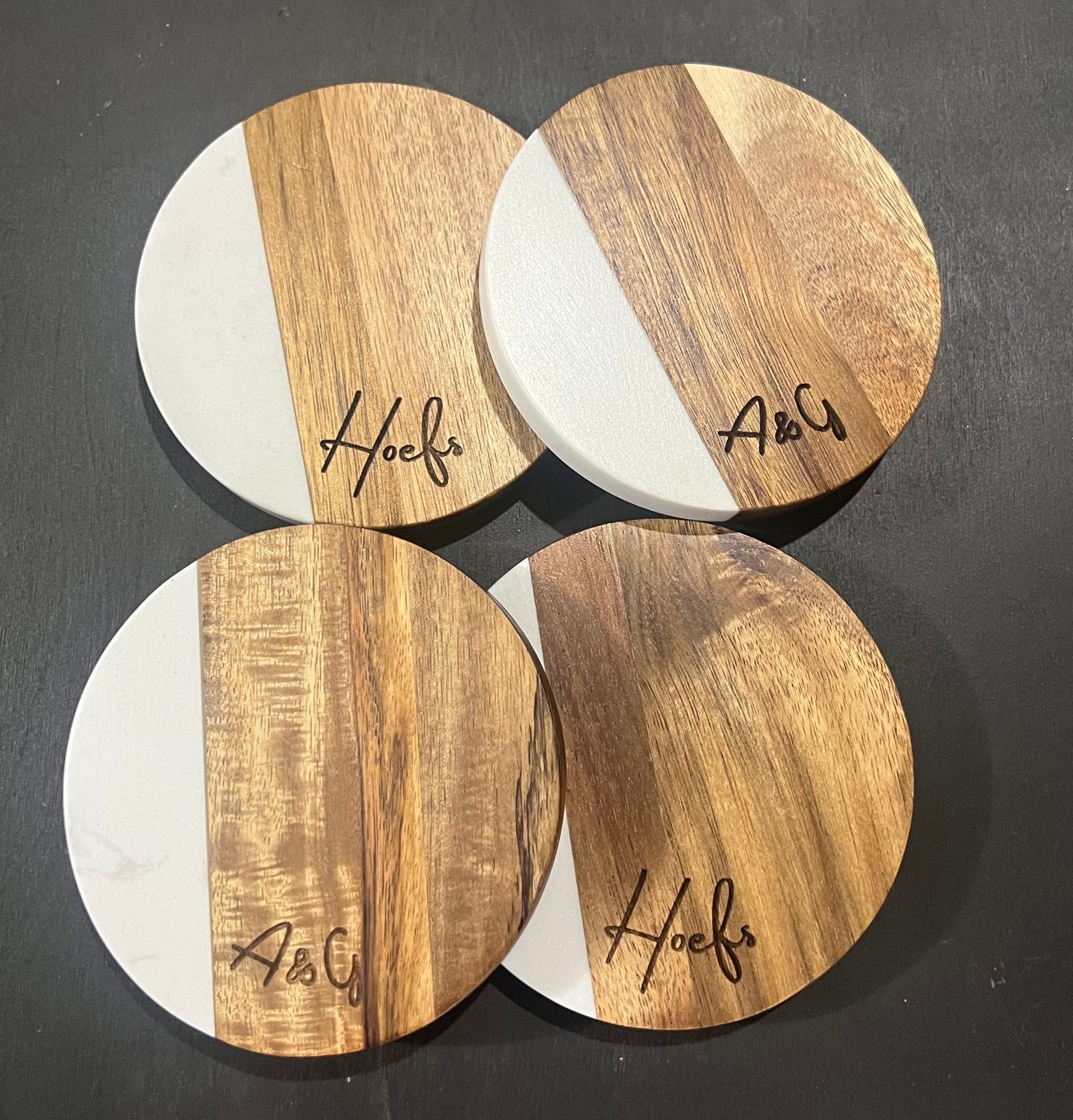 Marble/Acacia Round Coaster